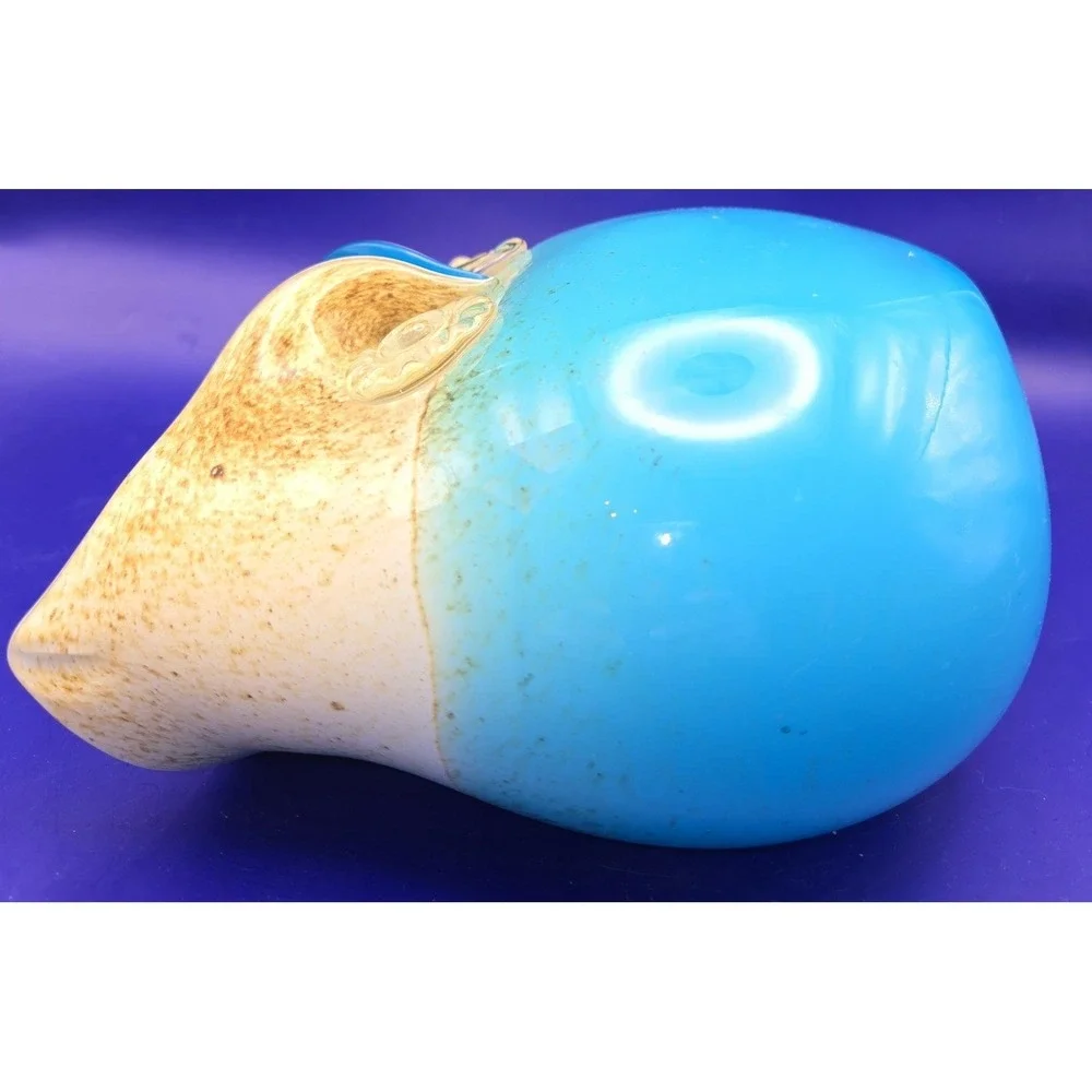 Blenko Style Vase‎ Owl. Vintage Hand Blown. Aqua, Turquoise, and Tan.(#4)